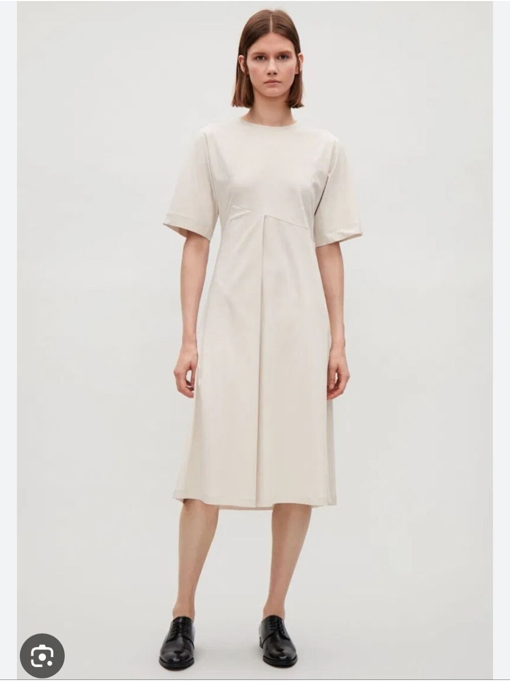 COS |  cream-colored short-sleeve jersey dress Sz S